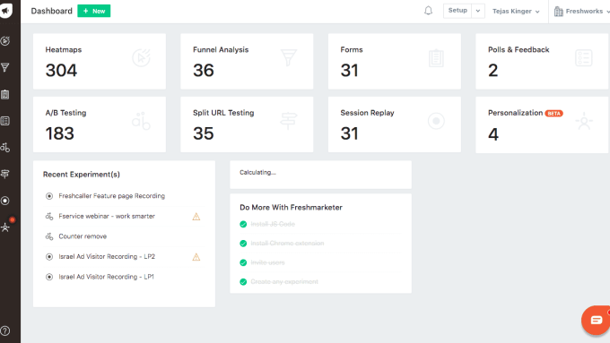Freshworks: Multiple Conversion Rate Optimization Modules in One Suite 46 Freshmarketer Dashboard