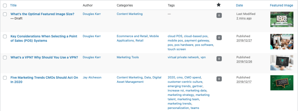 How to Enable and Optimize WordPress for Featured Images 3 post list admin featured image