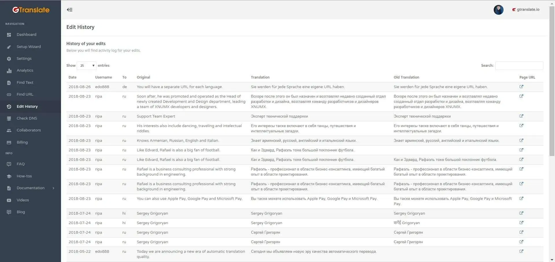 GTranslate: A Simple WordPress Translation Plugin Using Google Translate 28 GTranslate Edit Translations History