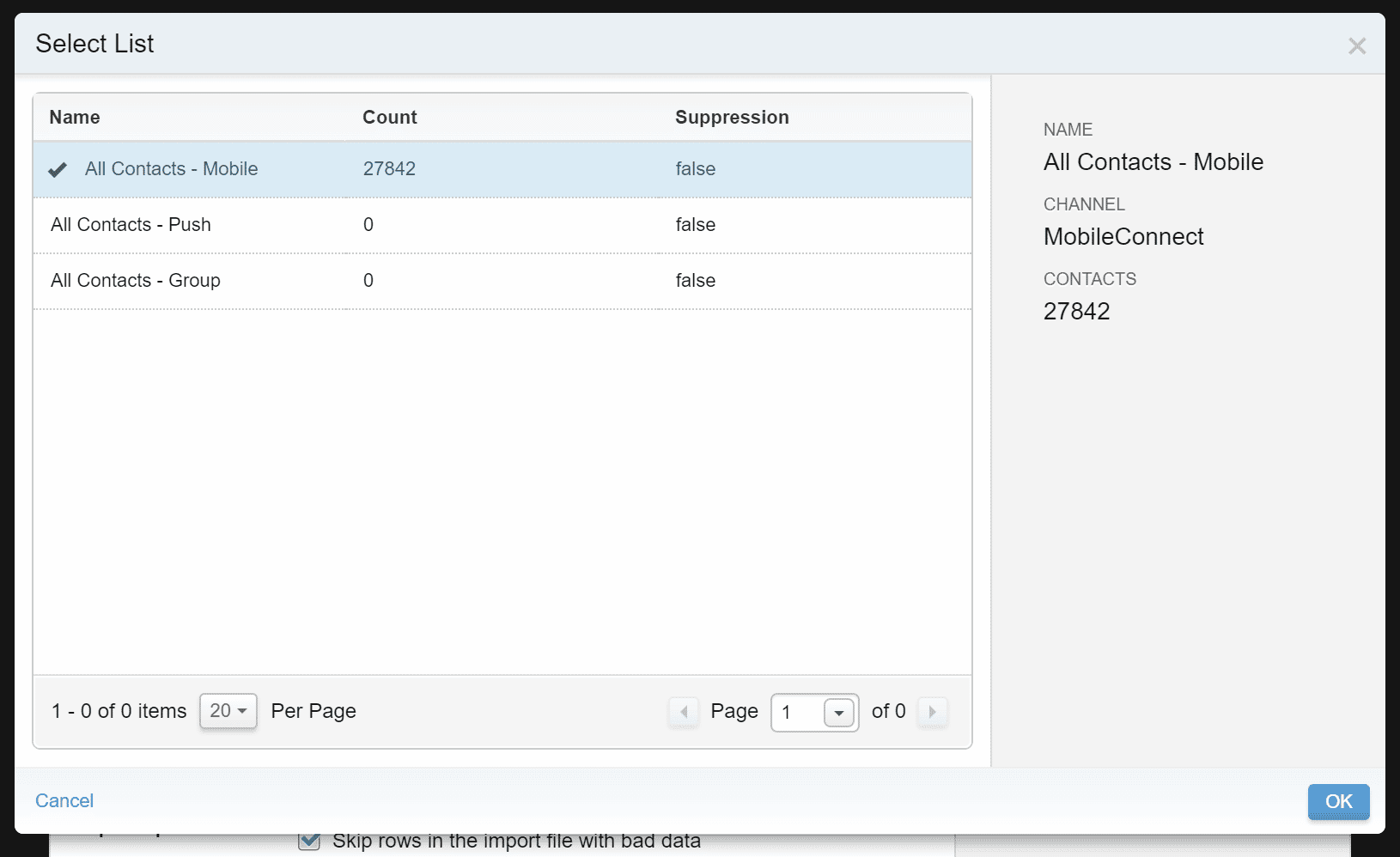 Marketing Cloud: How to Create an Automation in Automation Studio to Import SMS Contacts into MobileConnect 49 Select Data Extension for Import in Contact Builder