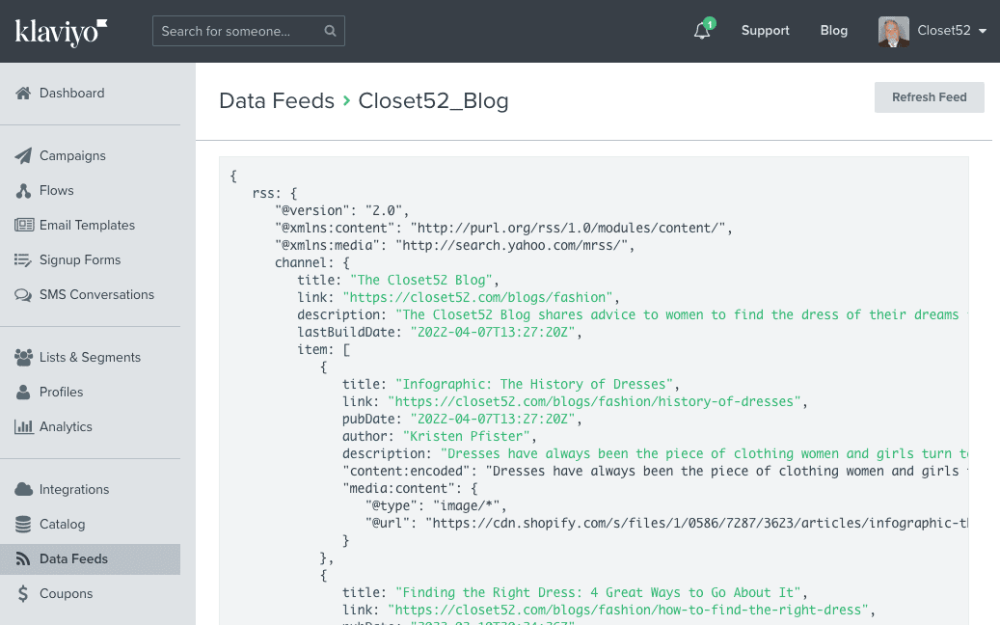 How To Publish Your Shopify Blog Feed In Your Klaviyo Email Template 84 Preview Shopify Blog Feed in Klaviyo