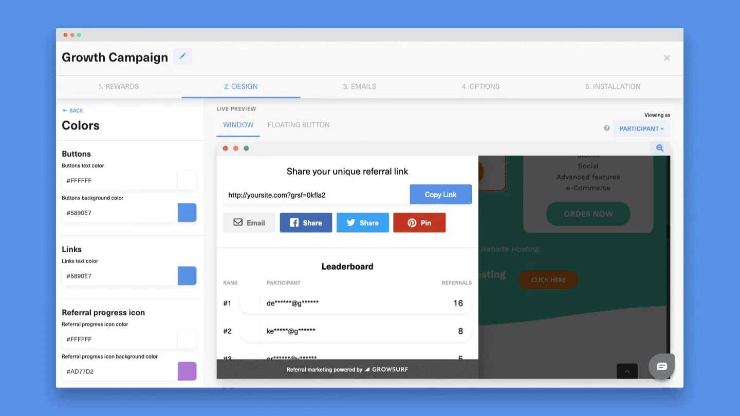 GrowSurf: Effortlessly Launch A Fully Automated Referral Marketing Program 30 Referral Brand Customization