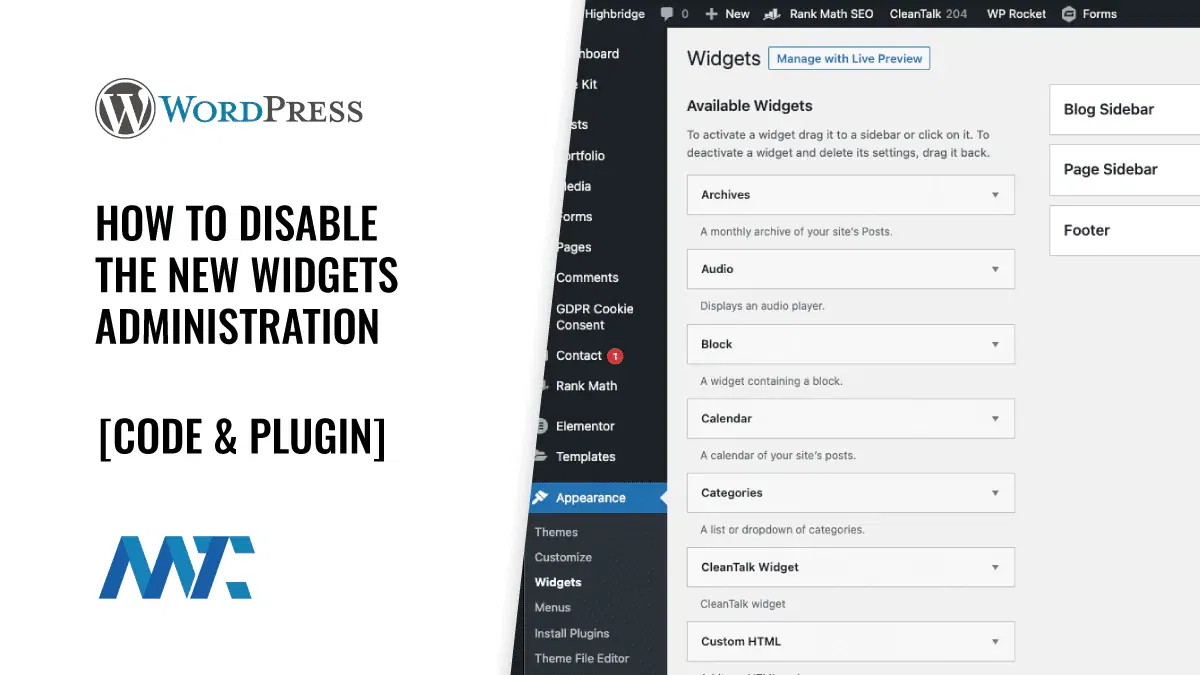 WordPress: How To Disable The New Widgets Administration 1 WordPress - Disable the new widgets admin and return to classic