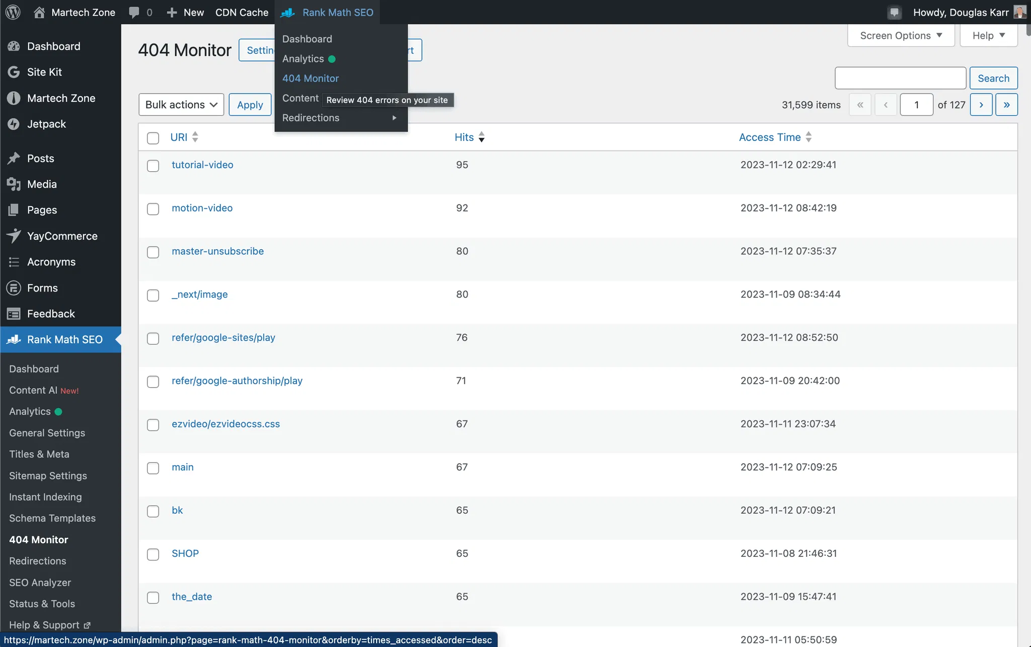 How To Increase Search Ranking By Finding, Monitoring, and Redirecting 404 Errors In WordPress 18 rank-math-404-sort-descending-1