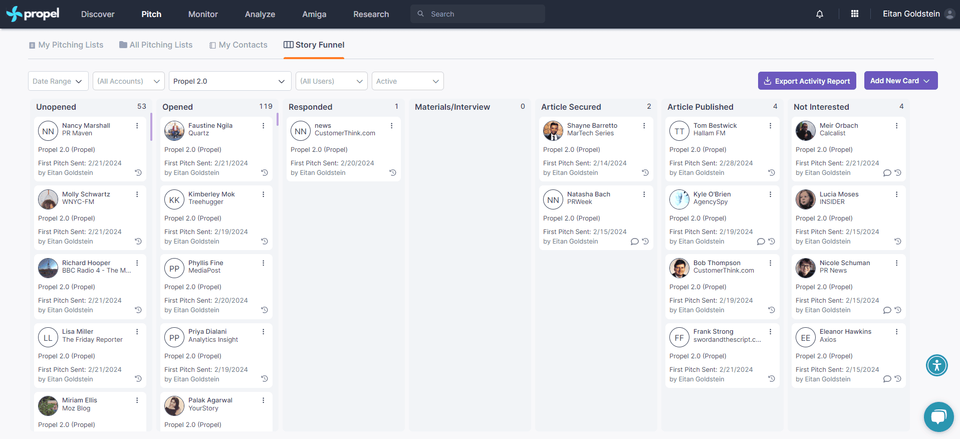 Propel: Bringing Deep Learning AI to Public Relations Management 55 PR Kanban Board