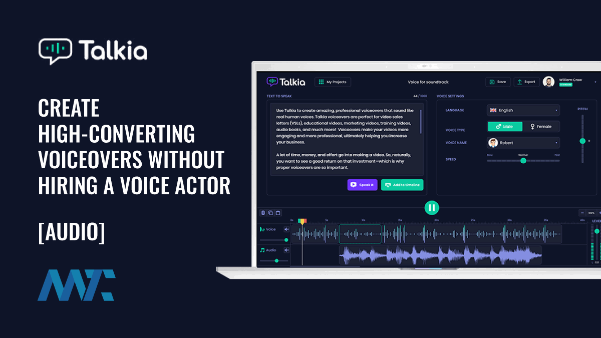 Talkia: Create High-Converting Voiceovers Without Hiring a Voice Actor 1 Talkia: Text-To-Speech Voiceover App