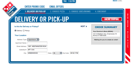 Dominos Pizza Step 1