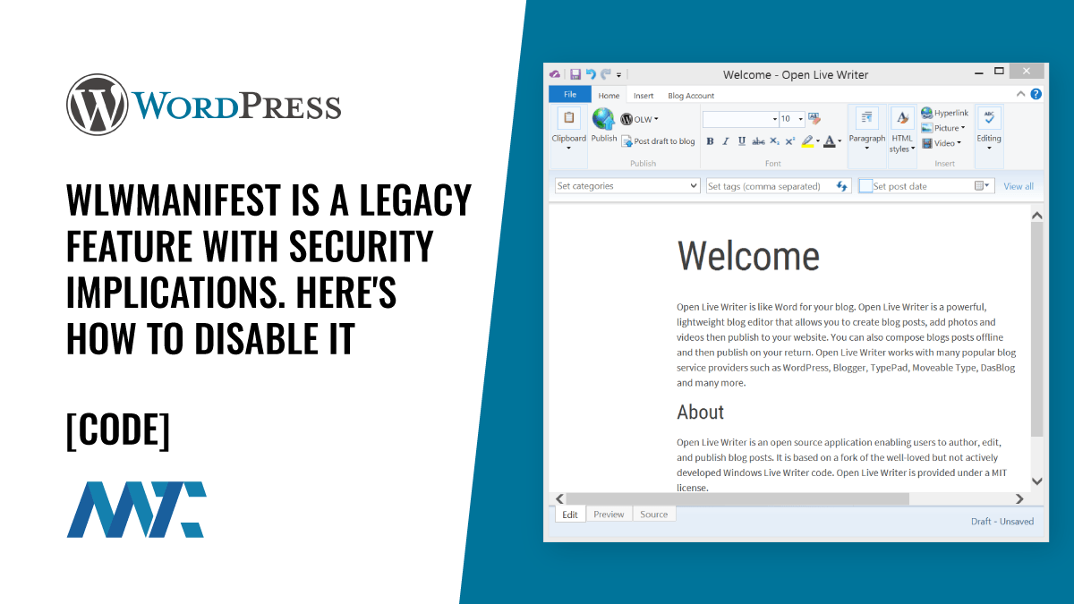 wlwmanifest.xml: code to remove legacy windows live writer and open live writer manifest