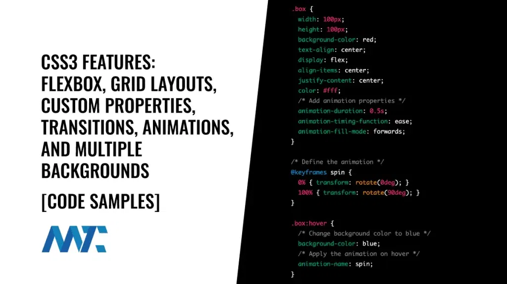 CSS3 Flexbox, Grid, Custom Properties, Transitions, Animations, Multiple Backgrounds