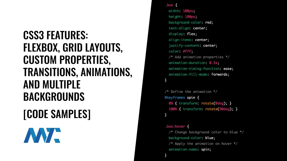 CSS3 Flexbox, Grid, Custom Properties, Transitions, Animations, Multiple Backgrounds