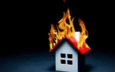 in flames