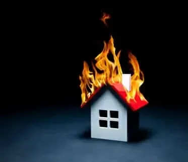 in flames