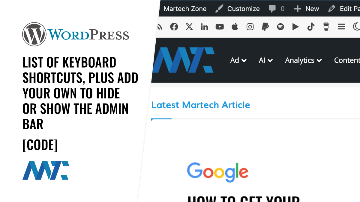 WordPress Keyboard Shortcuts: Add A Keyboard Shortcut to Hide or Show the WordPress Admin Bar 1 WordPress Keyboard Shortcuts: Hide or Show WordPress Admin Bar