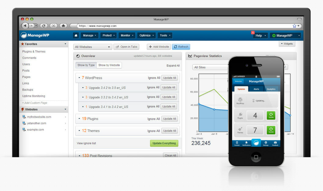 Manage Multiple Instances of WordPress with ManageWP 1 managewp features new