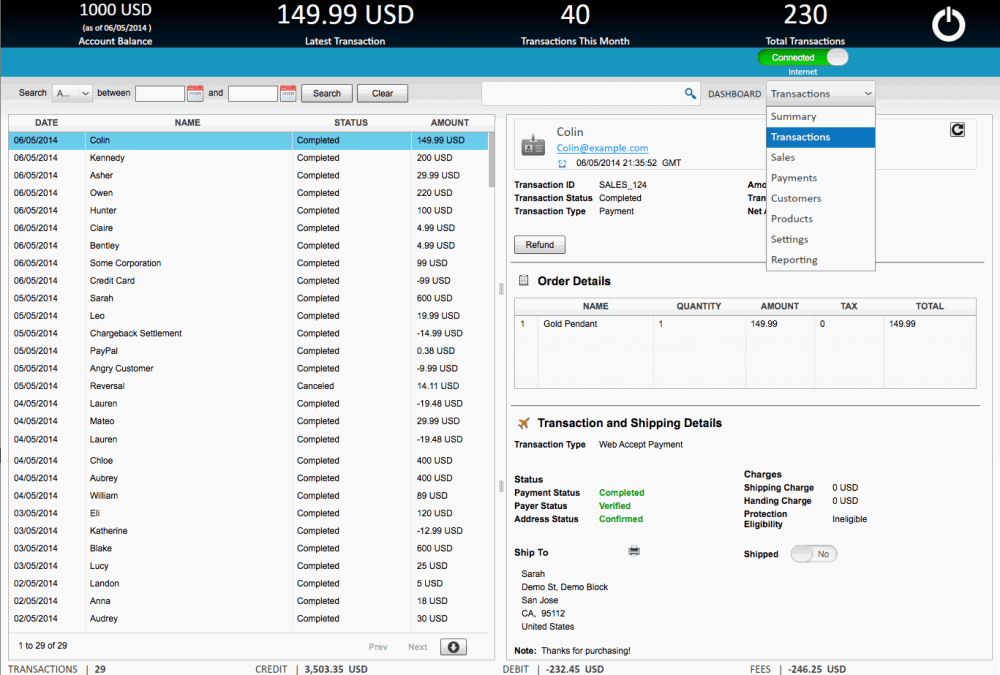 paysketch transaction dashboard