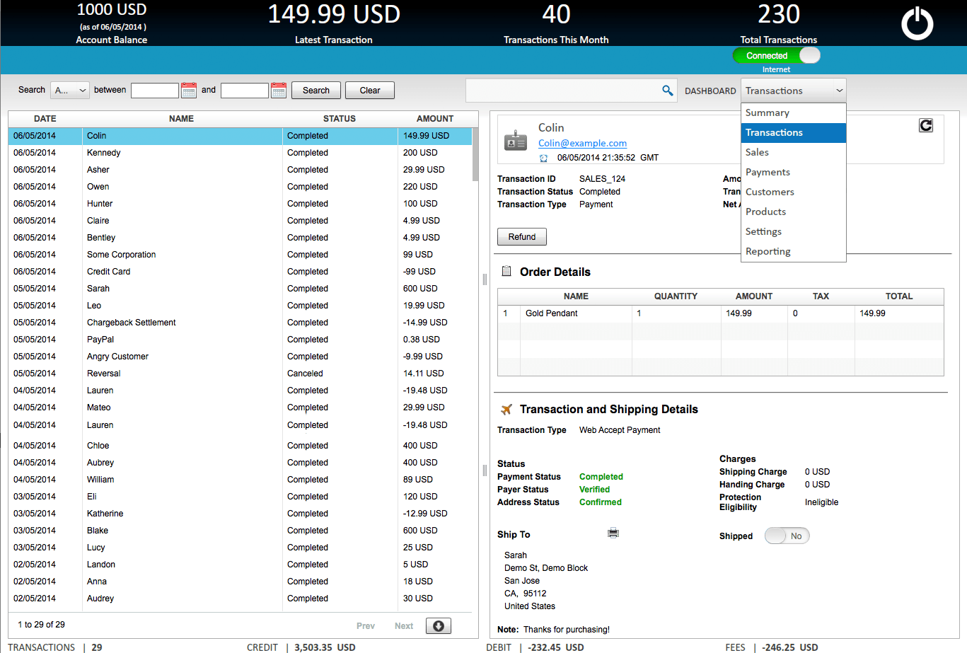 paysketch transaction dashboard