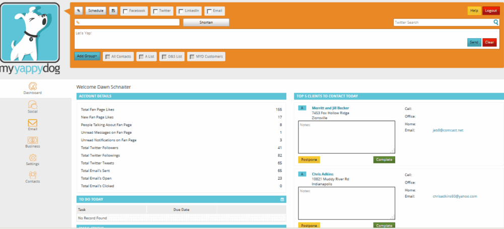 MyYappyDog: Social CRM for Real Estate Agents 5 dashboard