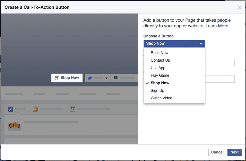 Facebook Page Call To Action Options