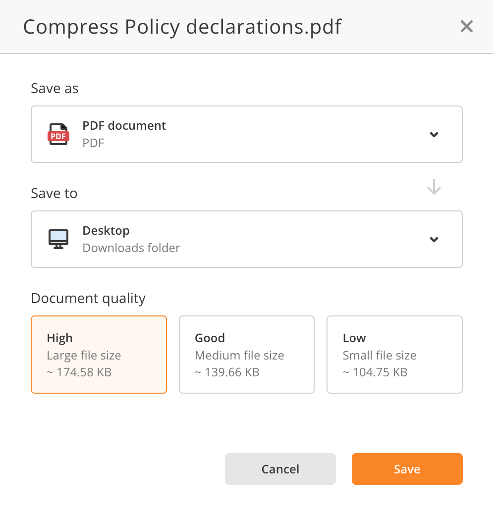 Compression Options on pdfFiller for comopressing PDFs