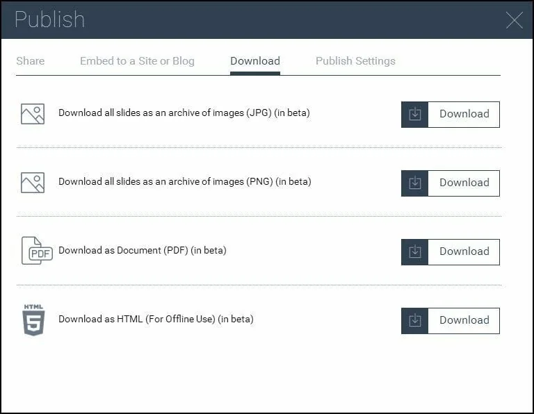 Visme - Publish
