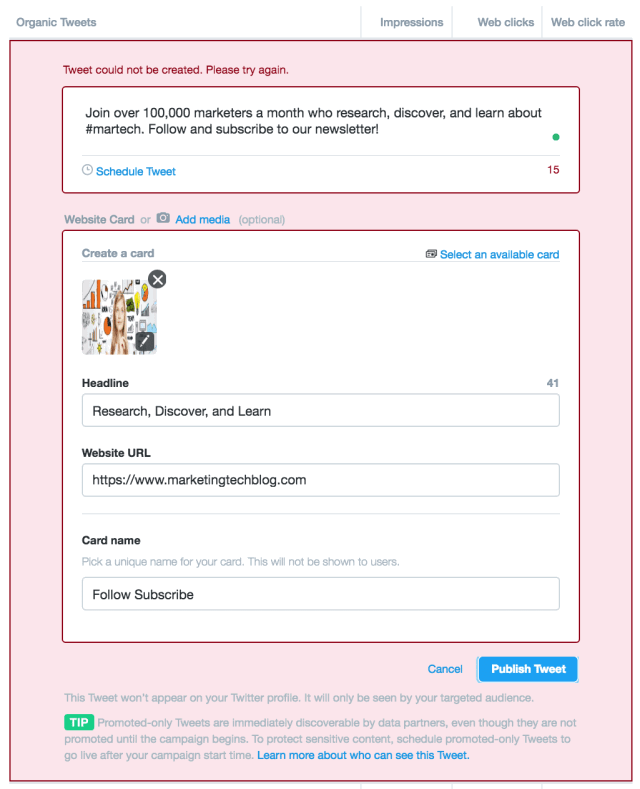 Hey Twitter, I Tried Ads and Here's What Happened 2 Twitter Ad Publish Fail