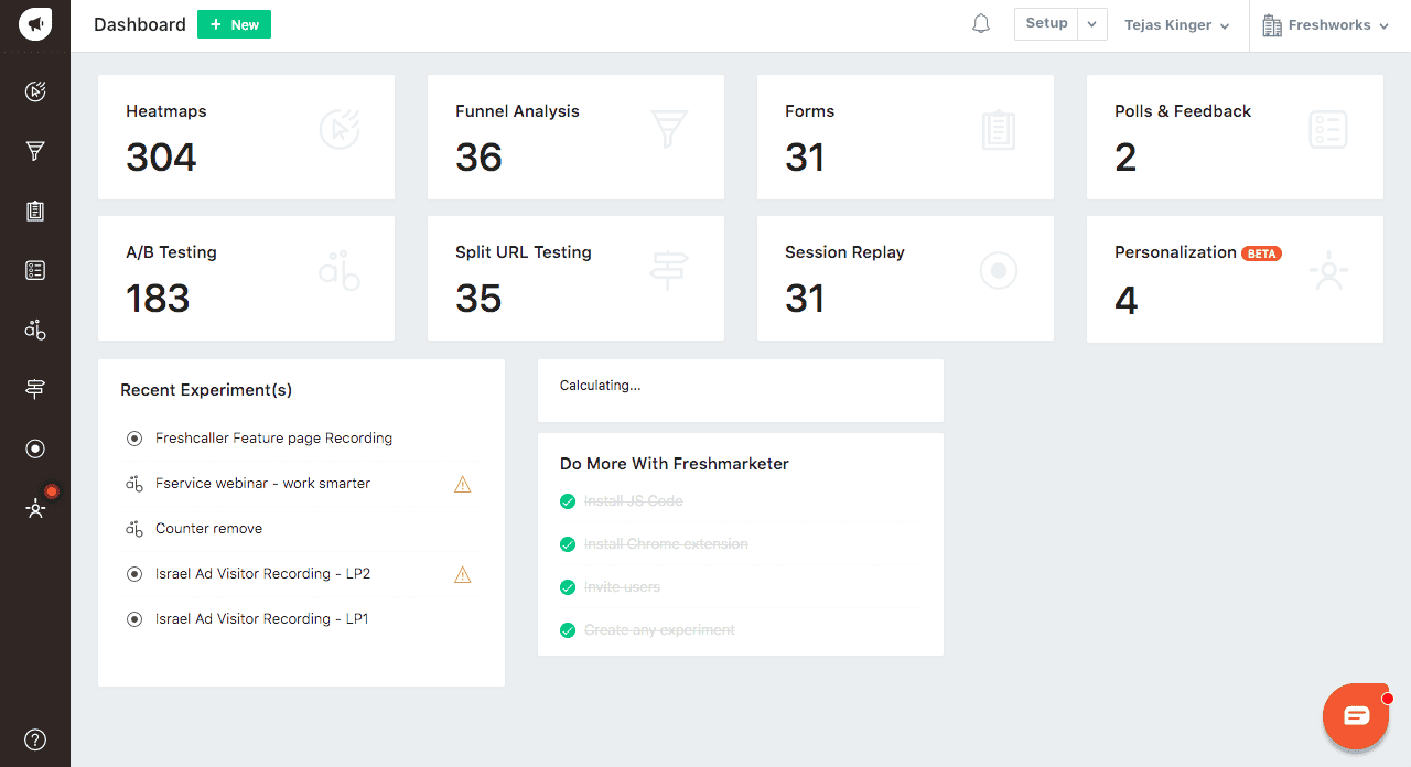 Freshworks: Multiple Conversion Rate Optimization Modules in One Suite 1 Freshmarketer Dashboard