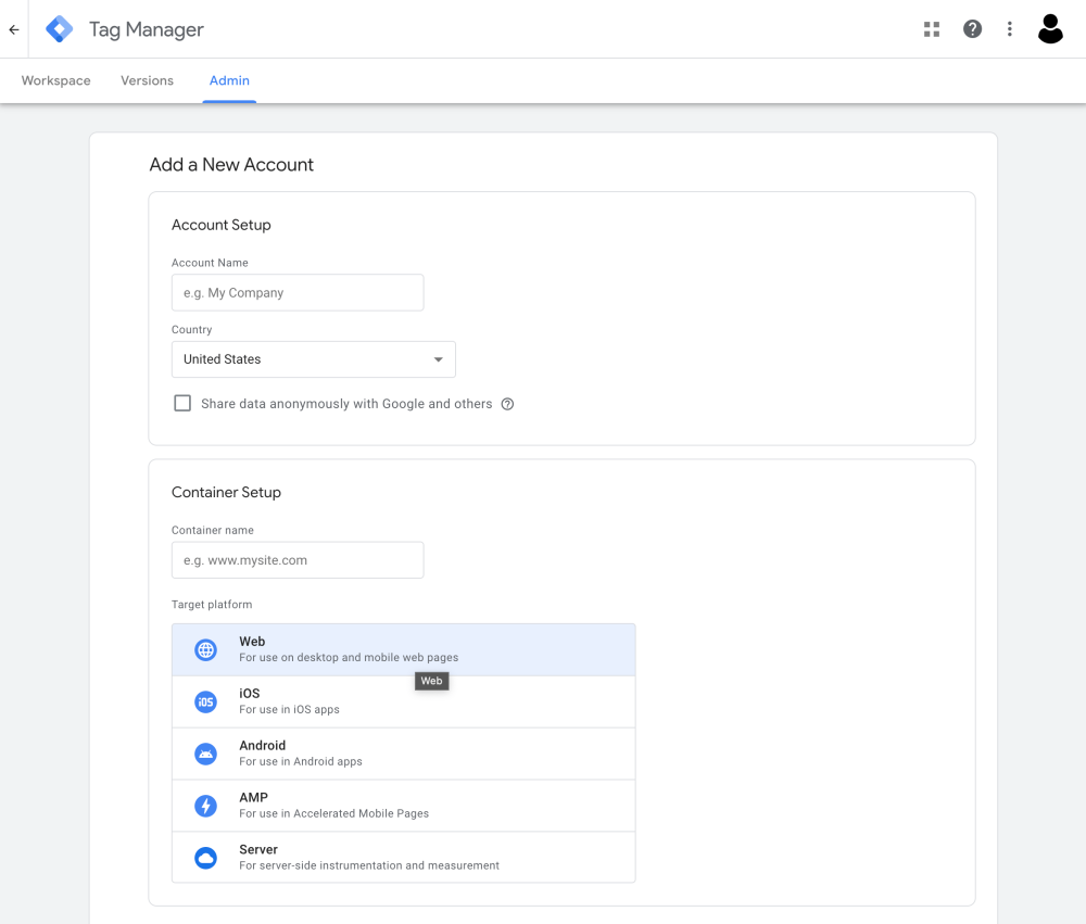 Gestor d'etiquetes de Google: afegiu un compte nou
