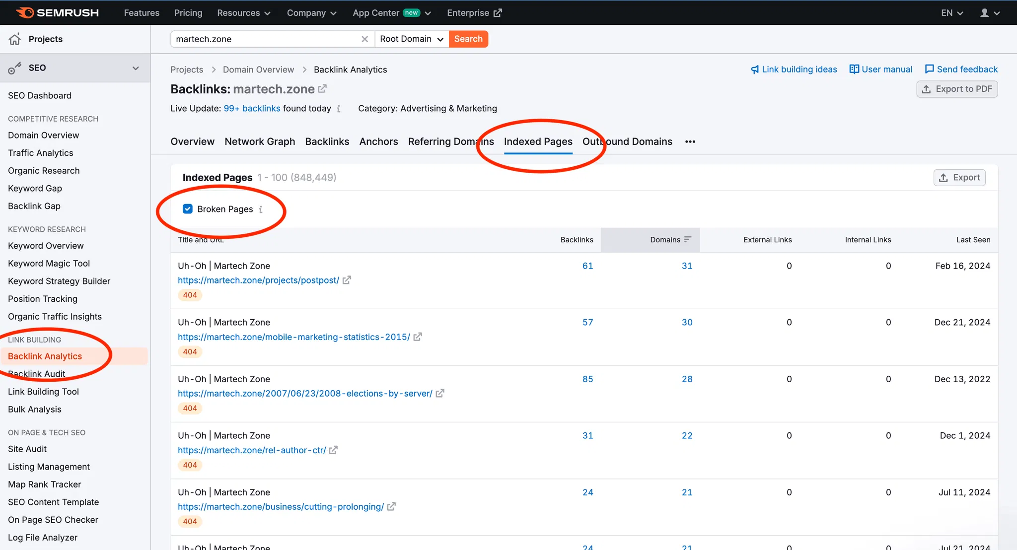 semrush-find-broken-backlink-pages