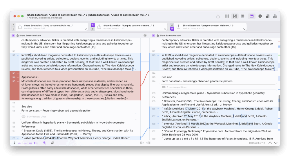Калейдоскоп: обзор файл, папки и изменения изображения в секундах MacOS 30 Калейдоскоп: текст сравнить