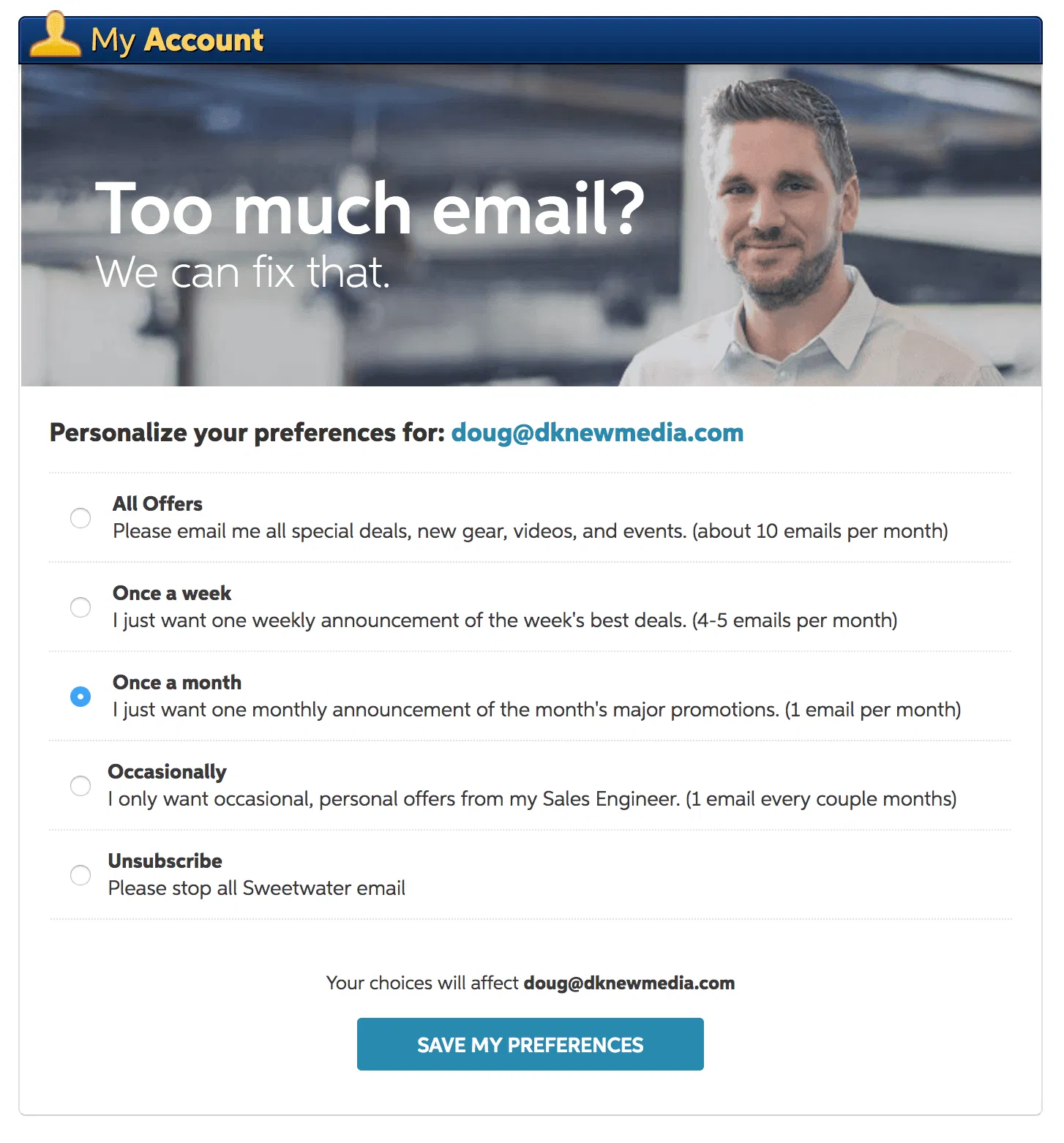 Sweetwater Unsubscribe Page