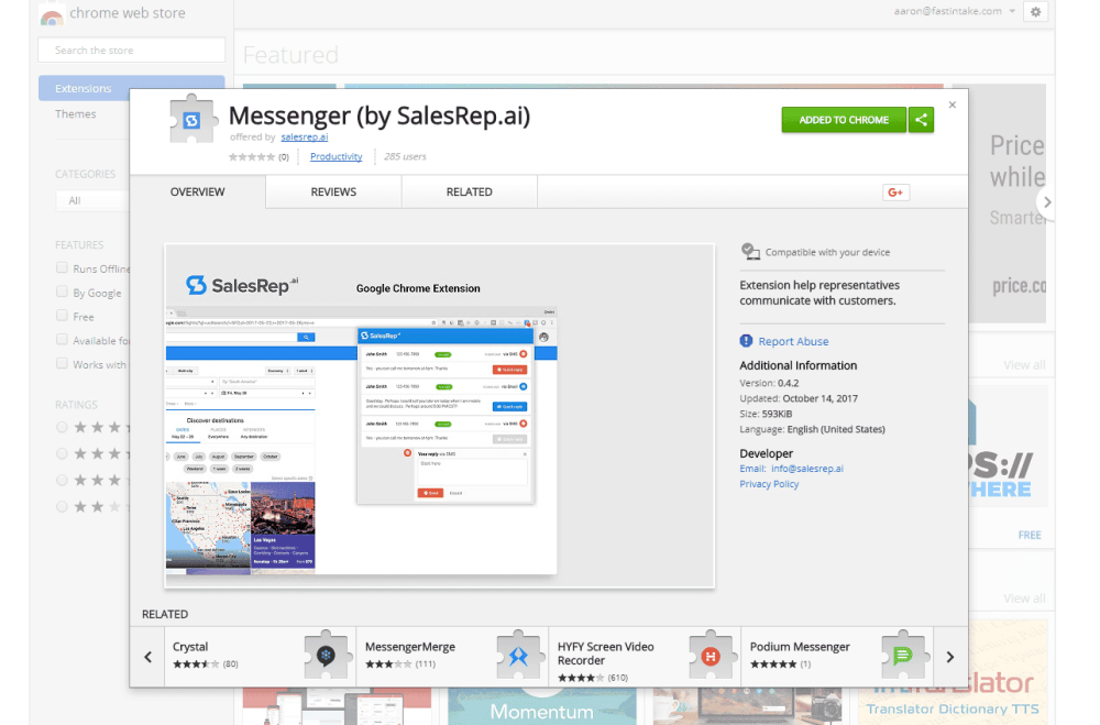 SalesRep.ai: Utilizing Intelligence to Automate Multi-Channel Prospect Interaction 4 SalesRep Chrome Extension