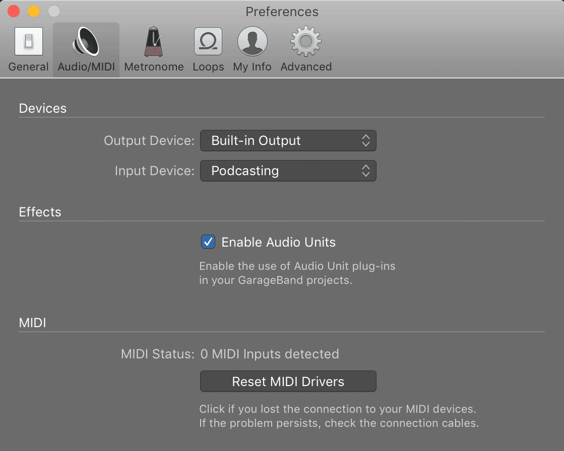 Garageband Preferences