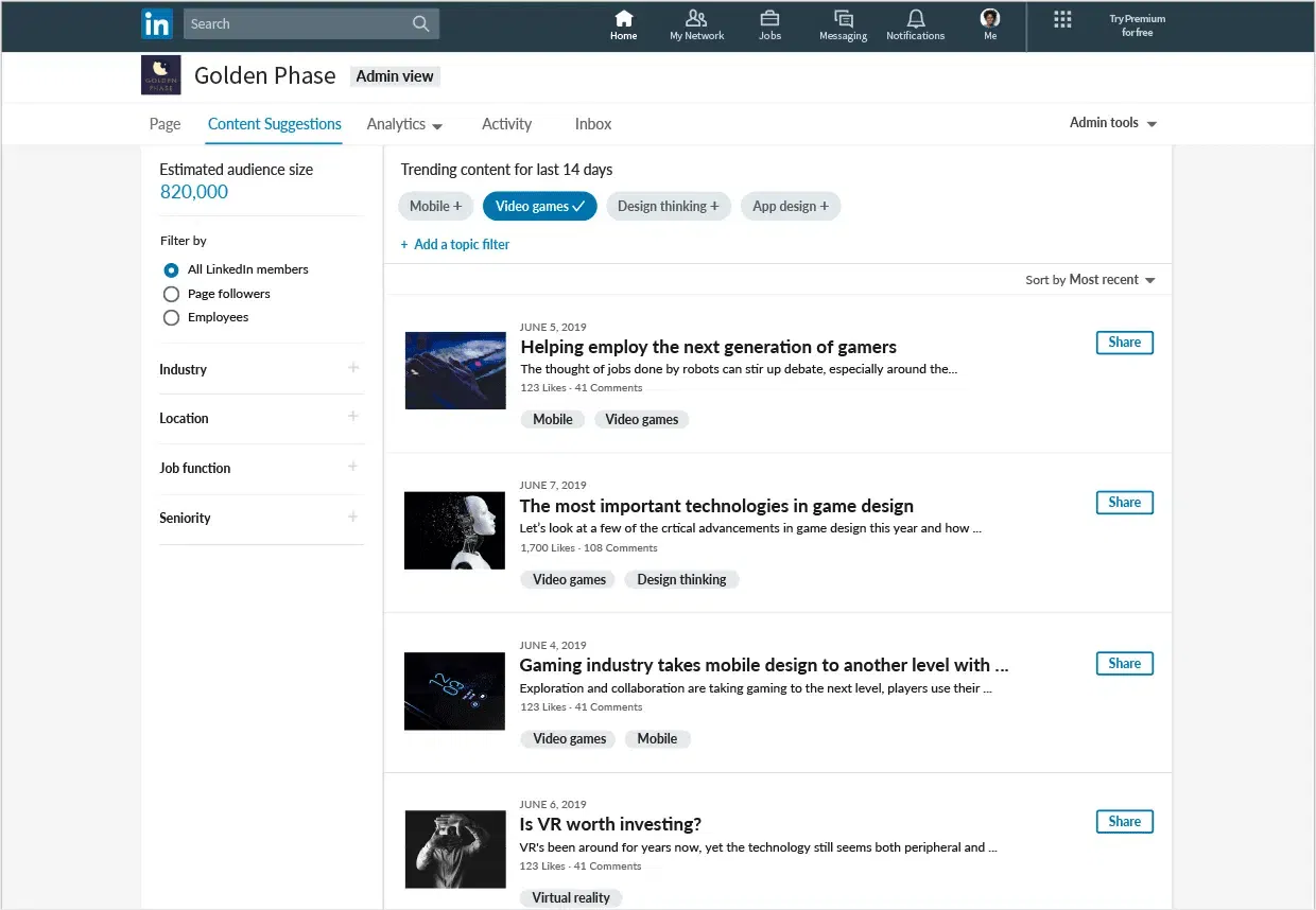 LinkedIn Content Suggestions
