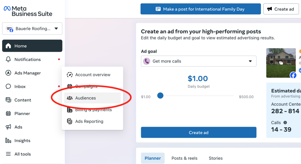 Meta Business Suite: Ads Manager > Audiences