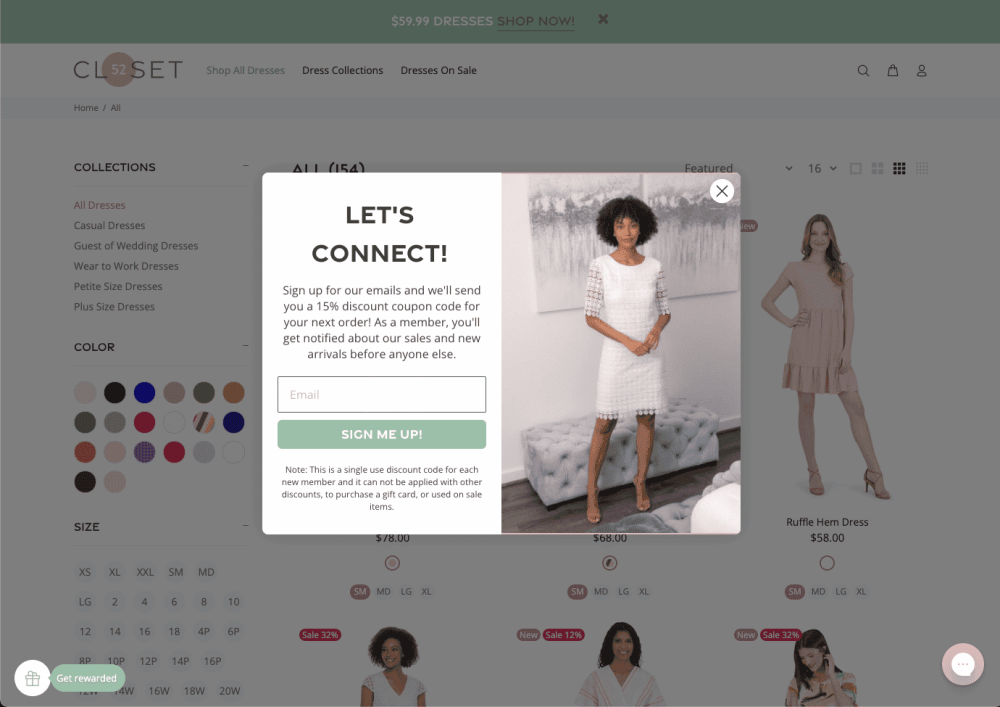 Examples of Exit-Intent Pop-ups That Will Improve Your Conversion Rates 6 Closet52 Exit Intent Popup Discount Offer