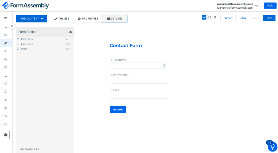 Contact Form with Form Assembly