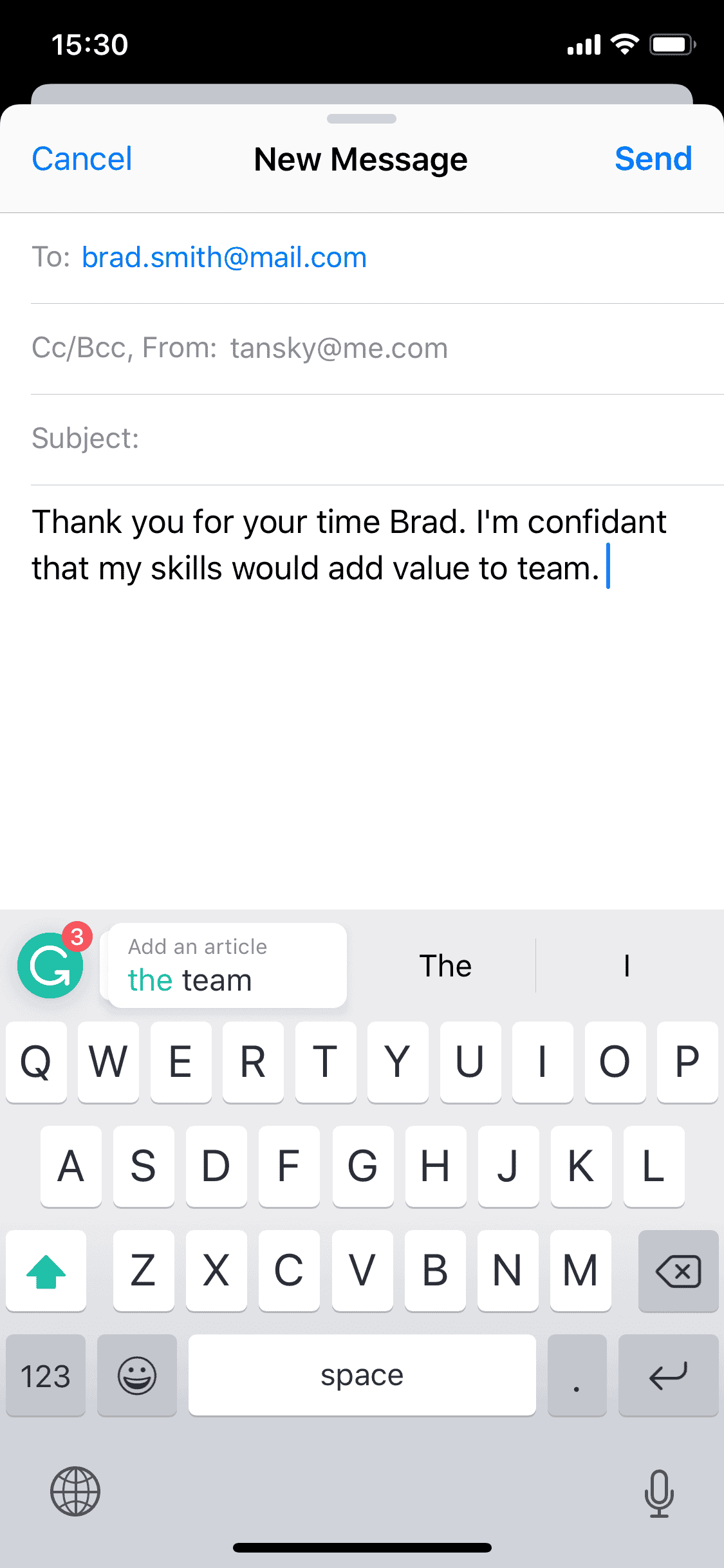 The Grammarly Keyboard-iOS