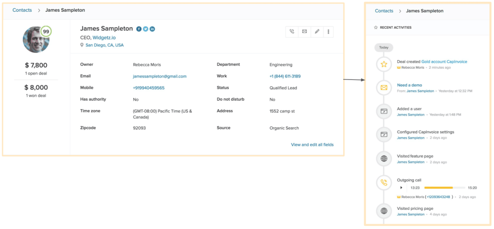 Freshsales Contact Activity Timeline