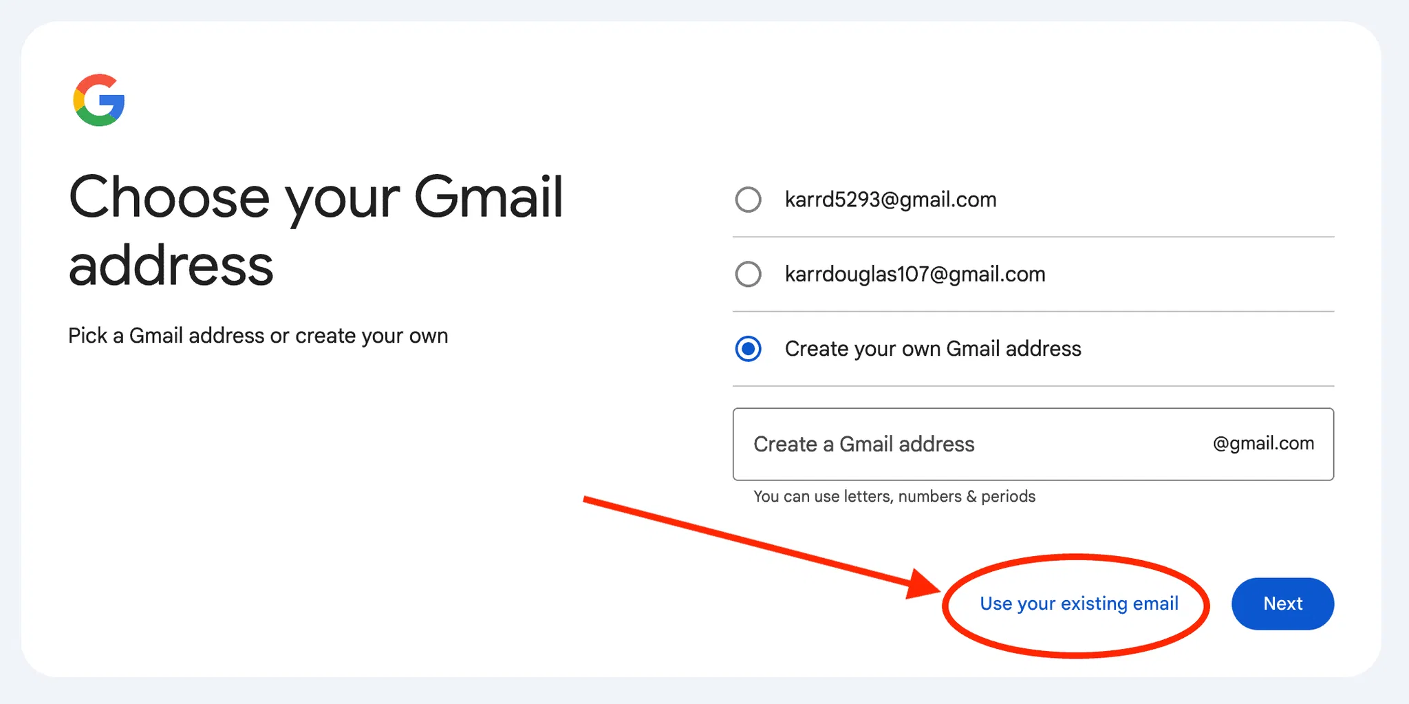 use-existing-email-for-google-account
