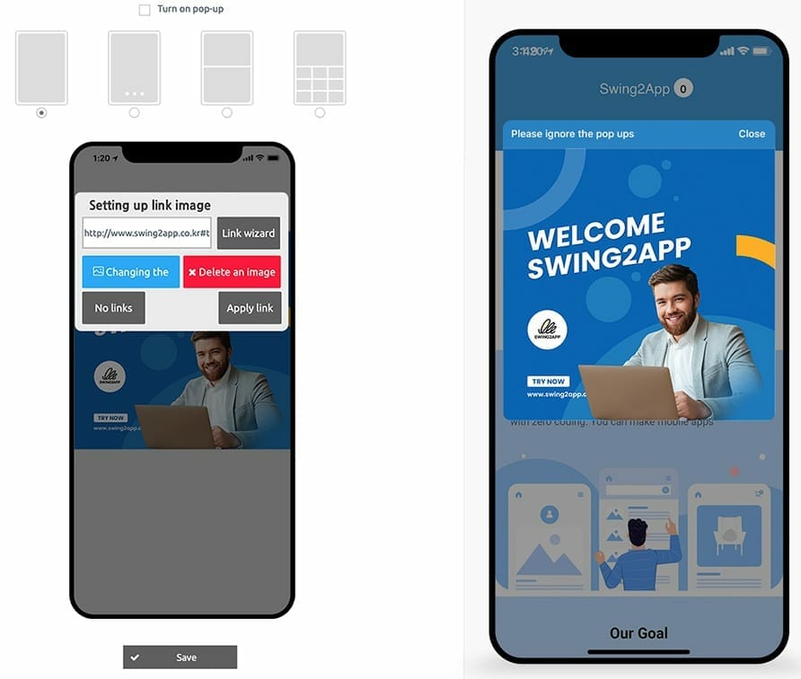 Swing2App: The Ultimate No-code App Development Platform 6 Swing2App Mobile App Popups