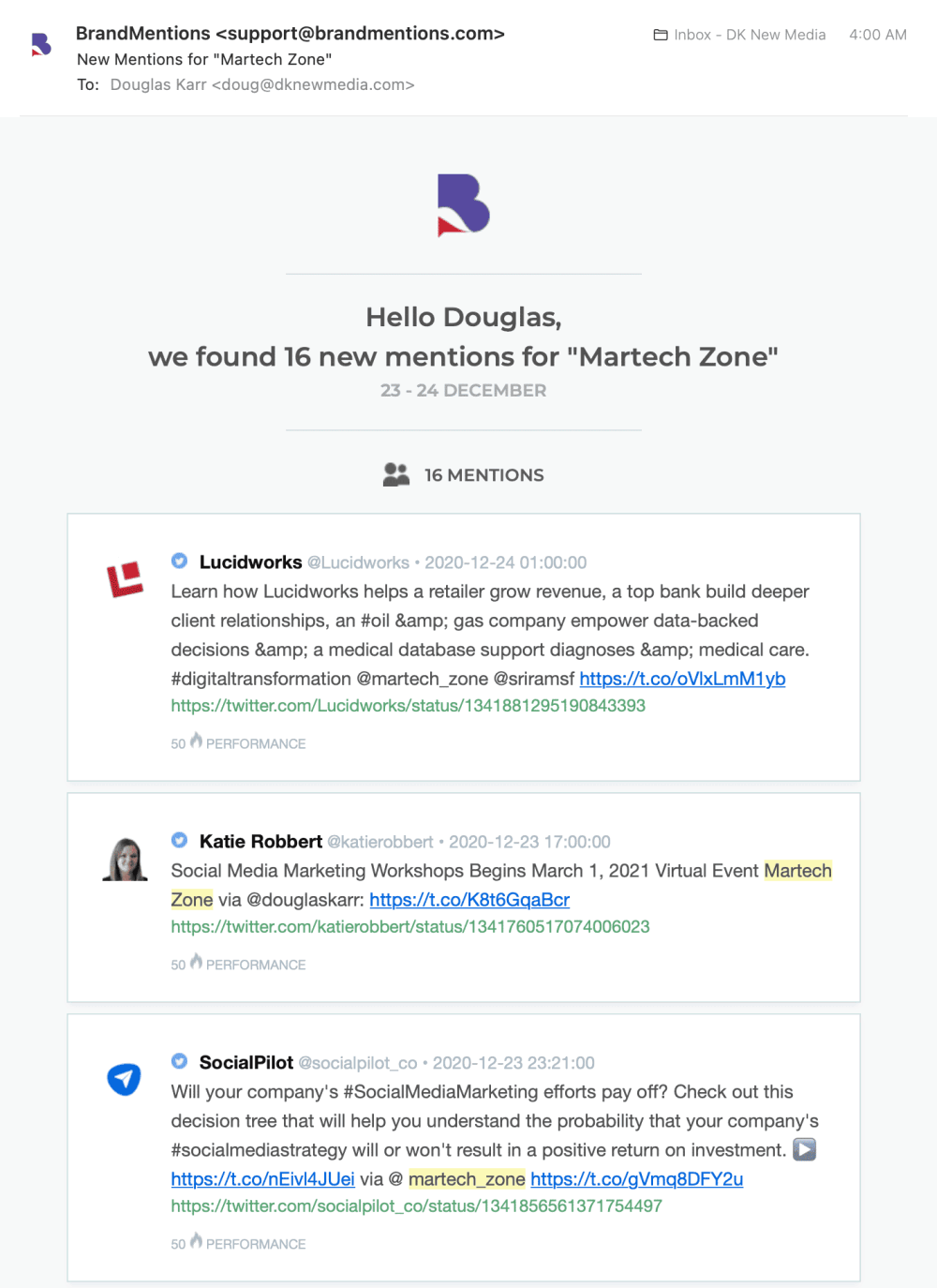 Brandmentions: Reputation Monitoring, Sentiment Analysis, and Alerts for Search and Social Media Mentions 6 Email Alerts for Brand or URL mentions