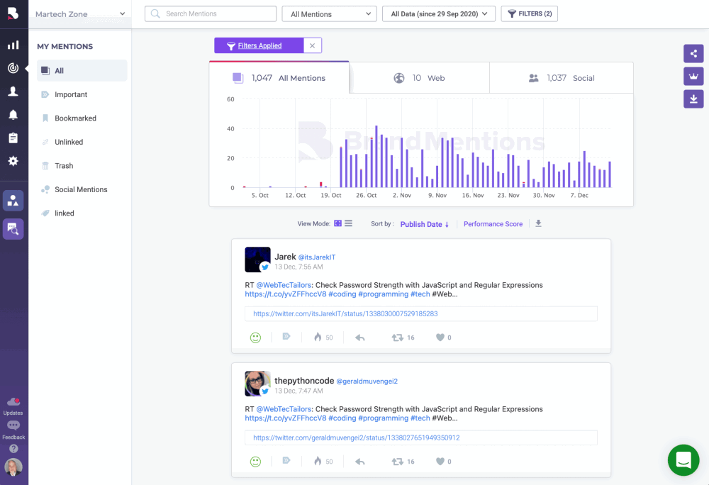Brandmentions: Reputation Monitoring, Sentiment Analysis, and Alerts for Search and Social Media Mentions 5 Brandmentions - Martech Zone