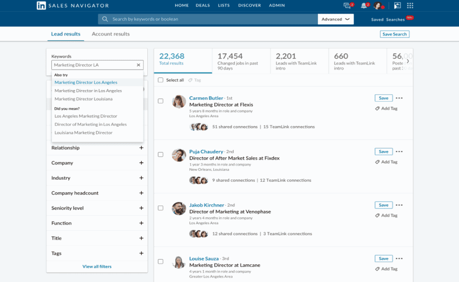 A Comprehensive Guide To Using LinkedIn Sales Navigator 2 LinkedIn Sales Navigator Screenshot