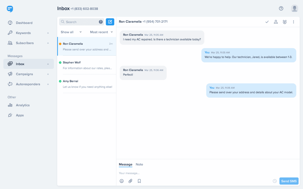 SimpleTexting: An SMS and Text Messaging Platform 2 SimpleTexting - 2 Way Conversation