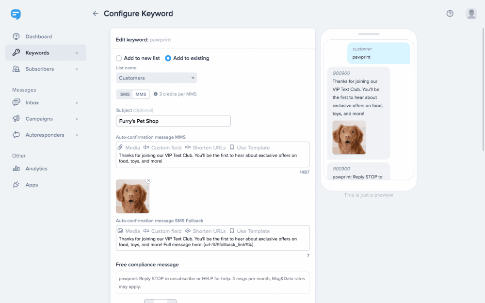 SimpleTexting: An SMS and Text Messaging Platform 4 SingleTexting - Configure Keyword