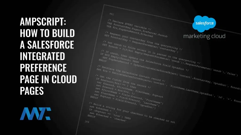 AMPscript Salesforce-Integrated Marketing Cloud Preference Page Code