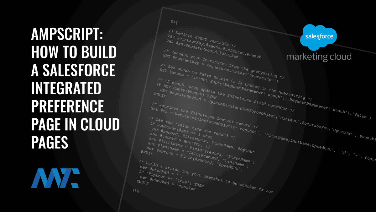AMPscript Salesforce-Integrated Marketing Cloud Preference Page Code