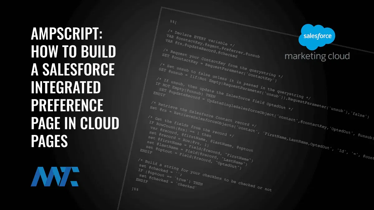 AMPscript Salesforce-Integrated Marketing Cloud Preference Page Code