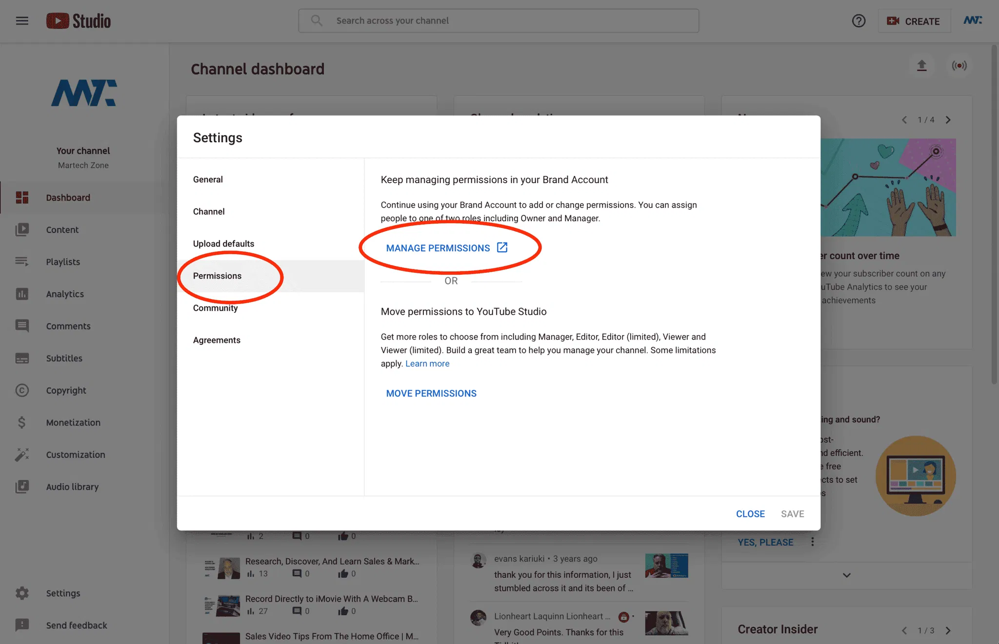 YouTube Studio Permissions