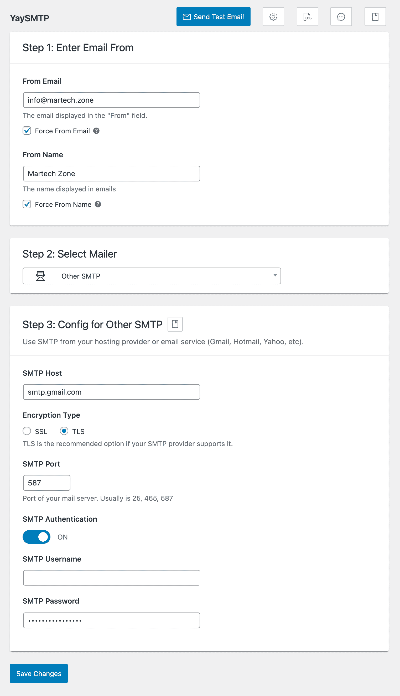 WordPress Google SMTP Settings with YaySMTP